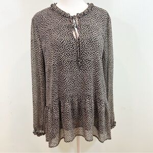 LOFT Black and White Ditsy Floral Ruffle Trim Peplum Top Career Casual XL